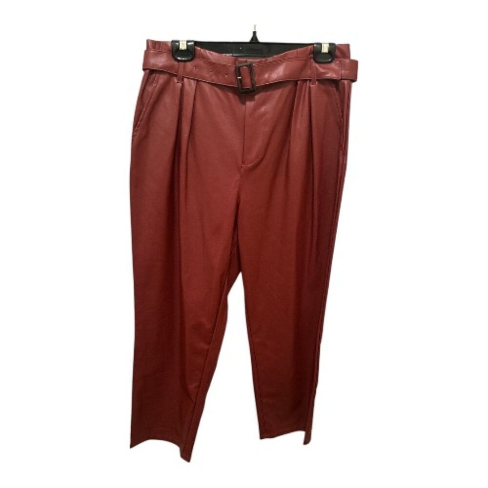 High Waisted Red Faux Leather Pants - Size 12